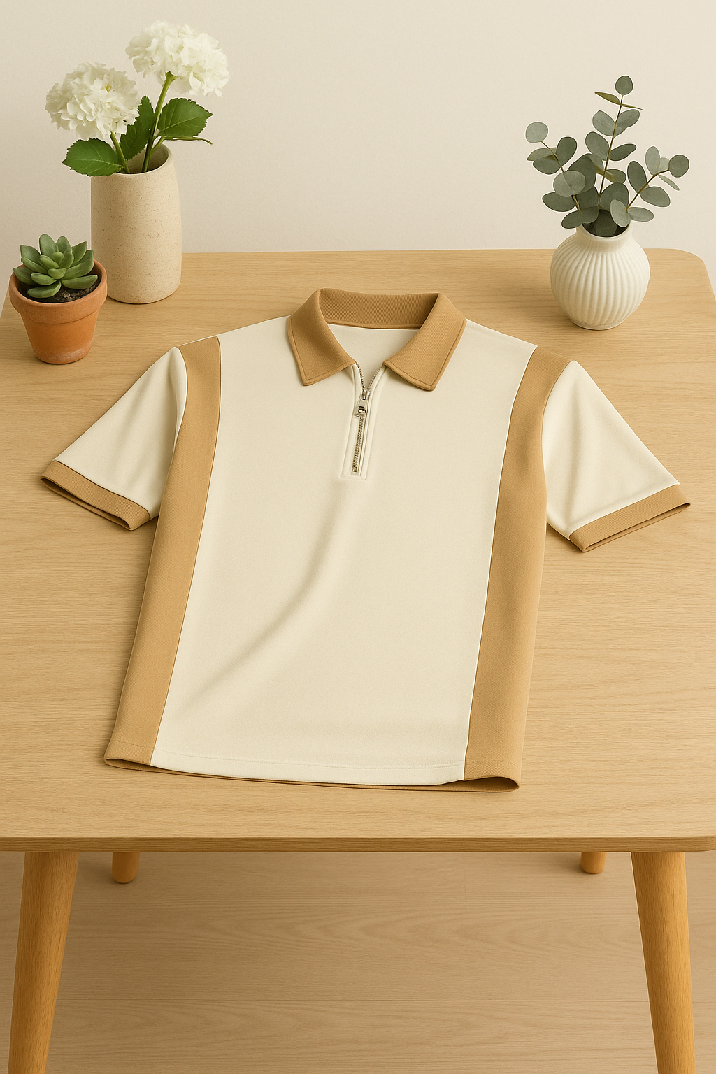 Minimal Zip Polo – Classic Tan