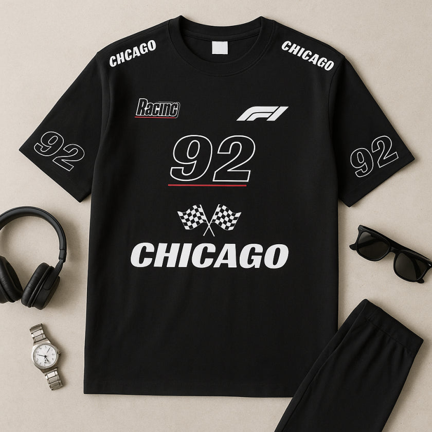 Racing Chicago Black Men Oversized Baggy T-shirt
