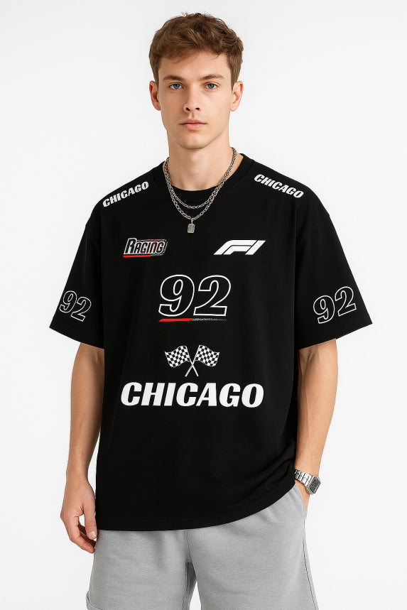 Racing Chicago Black Men Oversized Baggy T-shirt