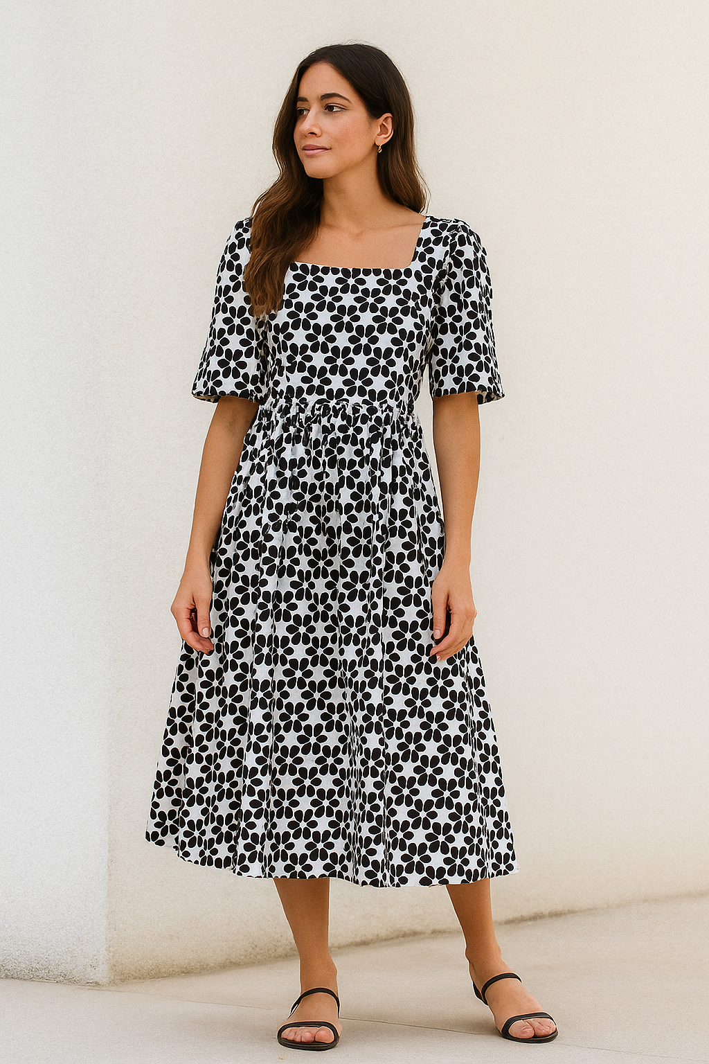 Monochrome Meadow Dress