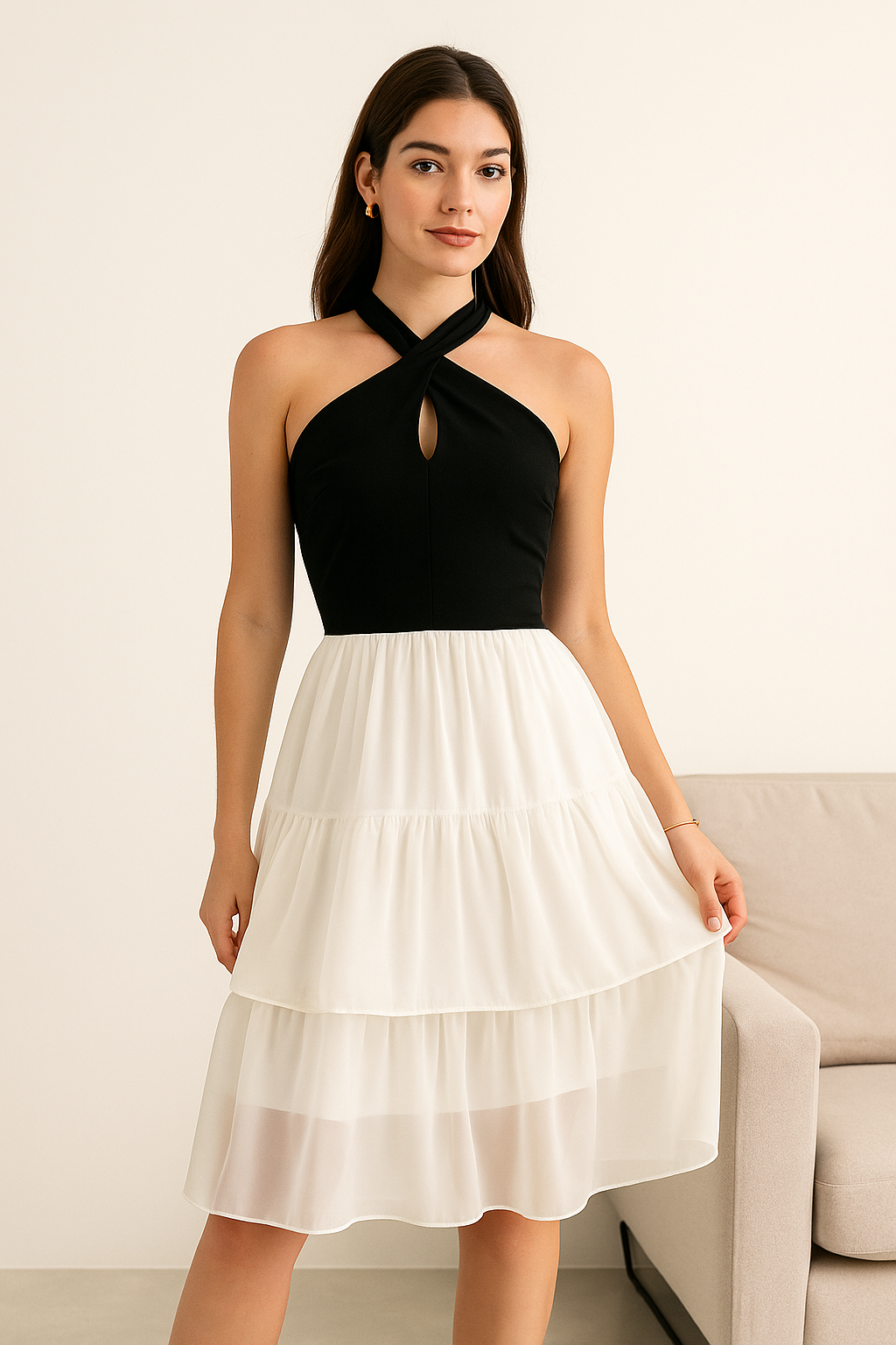 Midnight Bloom Halter Dress