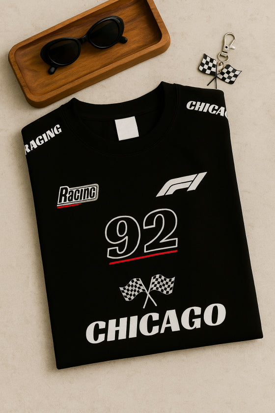 Racing Chicago Black Men Oversized Baggy T-shirt