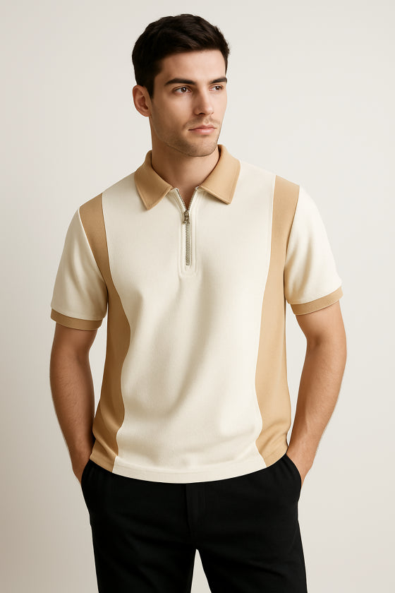 Minimal Zip Polo – Classic Tan